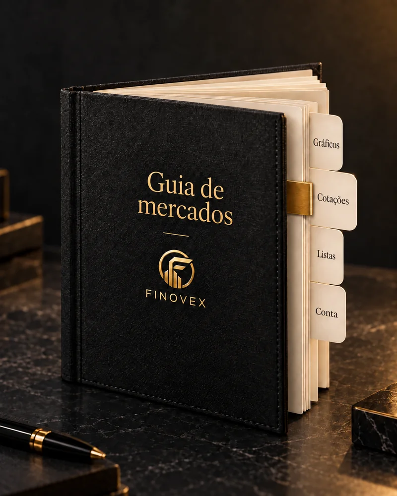 Guia FINOVEX de ajuda aos mercados com abas para gráficos, cotações, listas e conta.